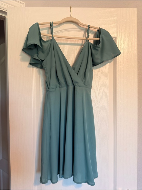 Dee Elly Dresses & Skirts - Sage Green Cold-Shoulder V-Neck Mini Dress
